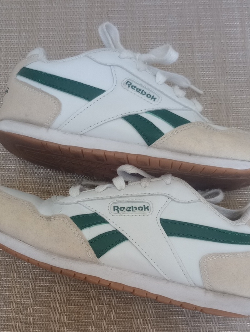 Reebok Kids White Sneakers with Green Stripes